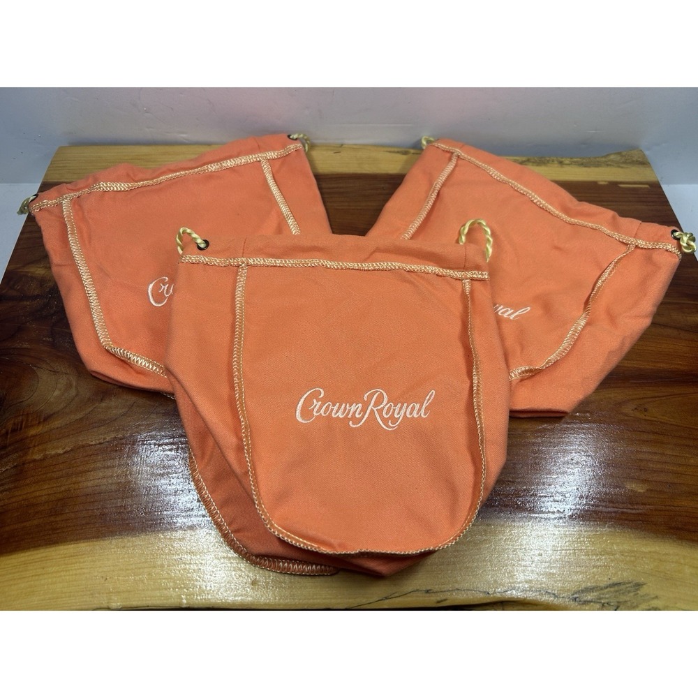 Lot Of 3 Orange Peach Crown Royal Drawstring Bags Good Clean‎ Condition 8x8